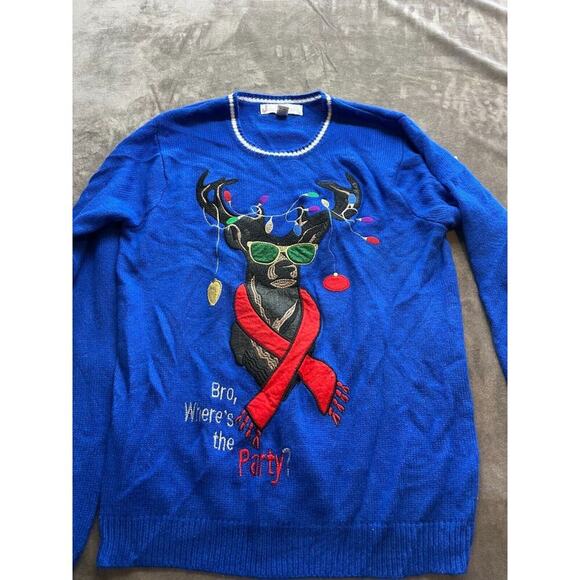 Jolly Sweaters Size M Blue Bro Where's the Party‎ Holiday Ugly Christmas Sweater - Picture 1 of 4